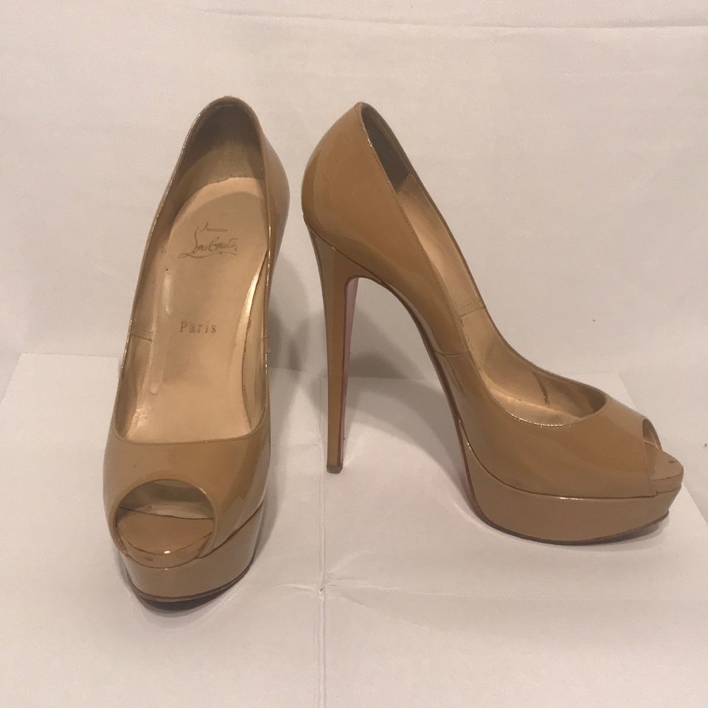 Christian Louboutin Nude Platform Peeptoe Pumps